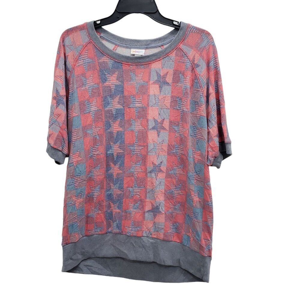 LuLaRoe Relaxed Patriotic Short-Sleeve Knit Top